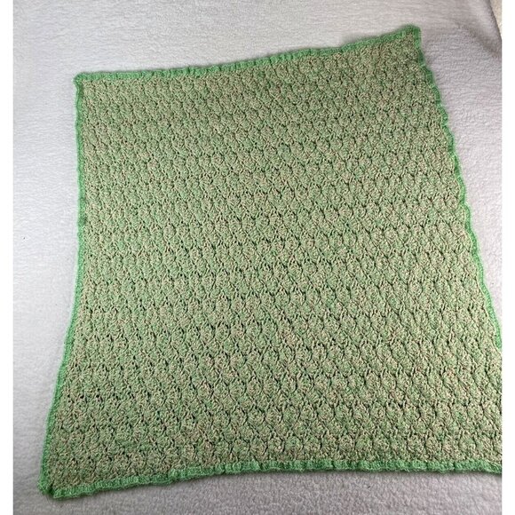 Handmade Crochet Throw Baby Blanket 35x32 Afghan Greens Baby Room Neutral - Picture 2 of 8
